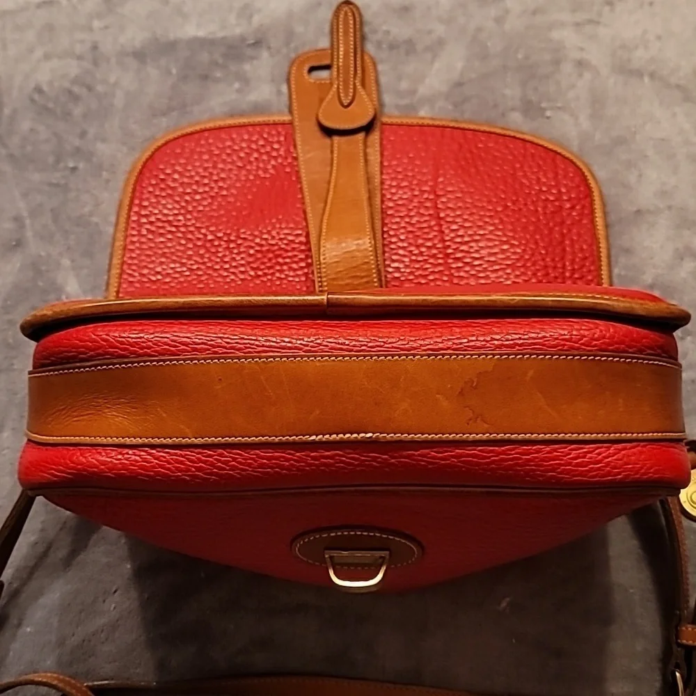 0463. EUC ~ Dooney and Bourke ~ Red Leather Equestrian Over Under Shoulder Bag ~ - Picture 13 of 14